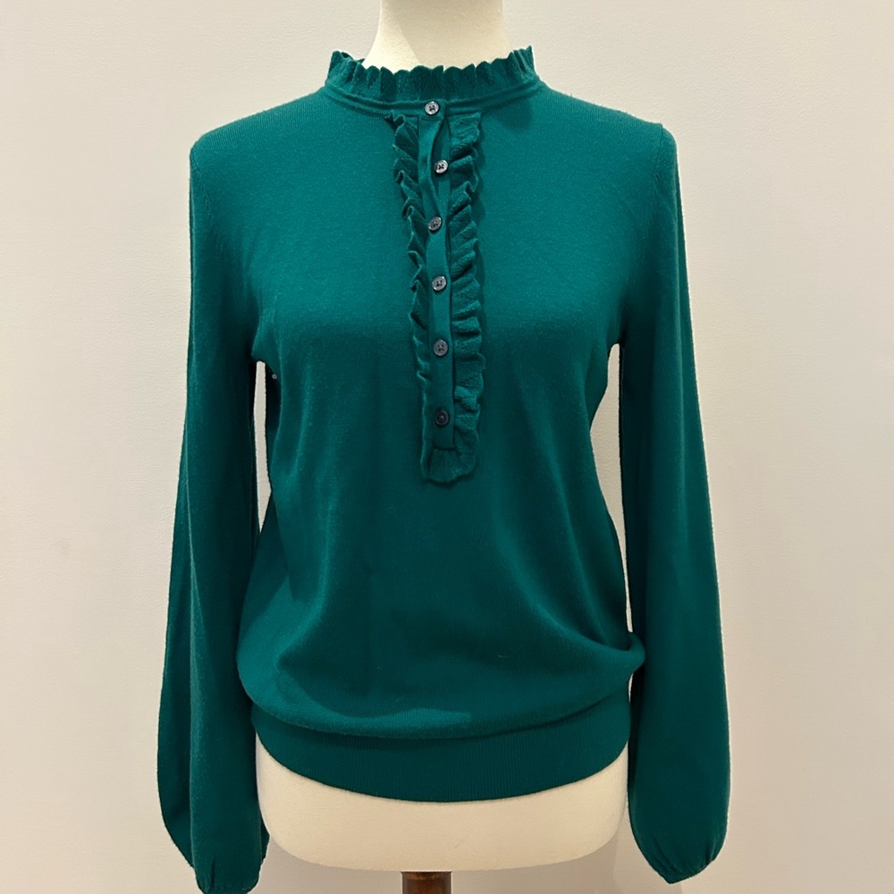 Boden Green Ruffle Front Blouse